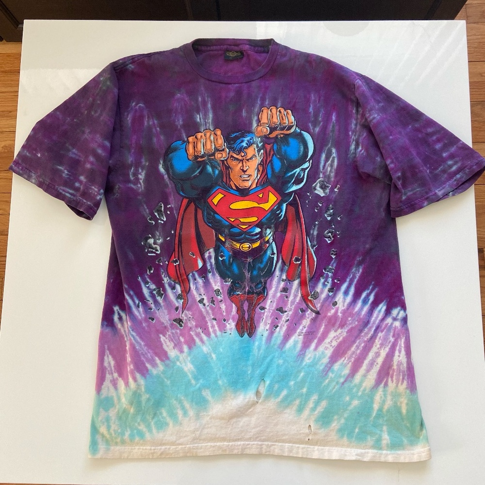 Vintage 1997 Changes Superman T-Shirt Mens XL Tie Dye DC Comics AOP 90s USA Tee